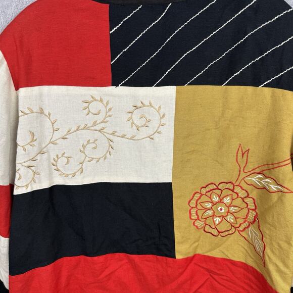 Vtg Allure Patchwork Blazer Jacket 1X Boho Peasant Embroidered Cotton Flax Blend - Picture 5 of 8